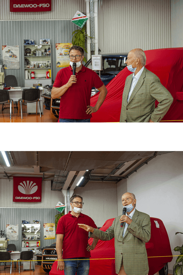 Robert Brykała i Władysław Potocki podczas premiery Citroen C15 na ekspozycji Salone Daewoo w Muzeum Skarb Narodu